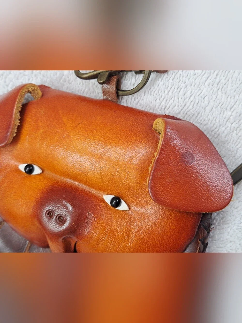 Handcrafted Novelty Pig Dog Face Leather Coin Wristlet Purse in Brown/Tan